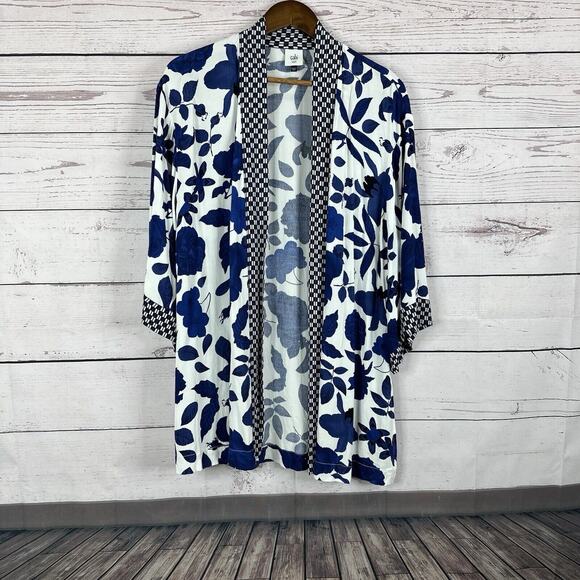 Cabi Kimono Womens Small Blue White Floral Botanical Tropical Light Weight 5661 - Picture 1 of 13